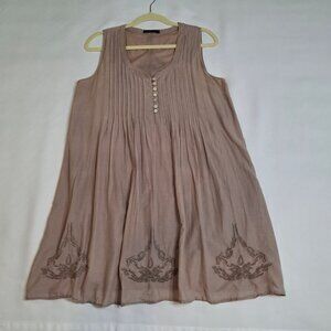 Pin Tuck Smock Dress Size M Cotton Batiste Lined Sleeveless Embroidered Light